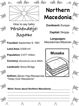 Preview of NORTHERN MACEDONIA, Travel the World Worksheet