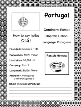 Preview of PORTUGAL, Travel the World Worksheet