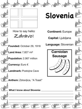 Preview of SLOVENIA, Travel the World Worksheet