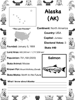Preview of ALASKA, Travel the World Worksheet: USA