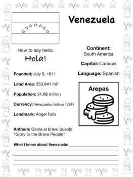 Preview of VENEZUELA, Travel the World Worksheet