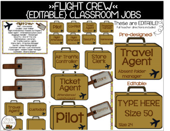 Preview of Travel themed Classroom Job Display Cards Editable
