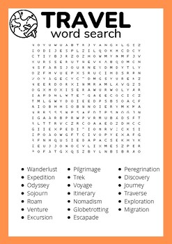Preview of Travel word search puzzele no prep worksheets activity morning work