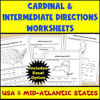 Preview of Map Skills Cardinal and Intermediate Directions Mid Atlantic States Worksheets
