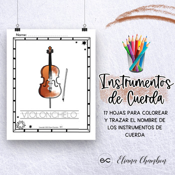 Preview of Trazar y Colorear Instrumentos de Cuerdas - Familias de Instrumentos