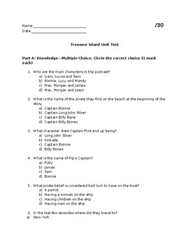 Preview of Treasure Island Podcast / Unit Test / Unit Review / Unit Assignment task