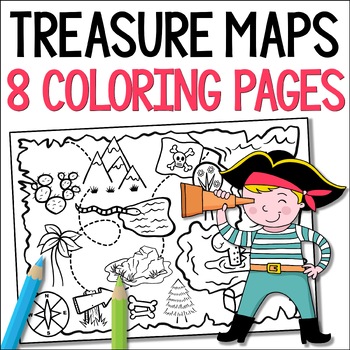Preview of Treasure Island Map Coloring - Talk Like A Pirate Day - Pirate Coloring Pages