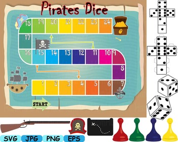 Preview of Treasure hunt board Pirates Dice science clip art Nautical map game ship 181s