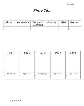 Preview of Treasures Lesson Plan Template