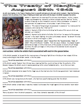 Preview of The Opium War: Treaty of Nanjing DBQ, Homework, and Summary