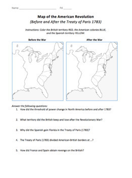 Preview of Treaty of Paris (1783) / Before and After Maps / Revolutionary War Assignment