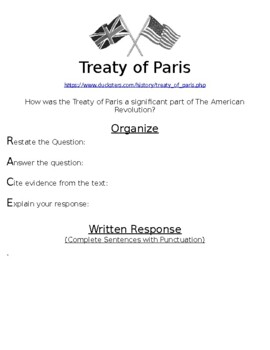 Preview of Treaty of Paris R.A.C.E Online Writing Assignment  W/Article