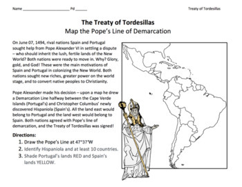 Preview of Treaty of Tordesillas (1494) / Map the Pope's Demarcation Line, Spain & Portugal