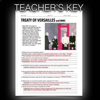 Treaty of Versailles Political Cartoon Analysis for World War 1 or