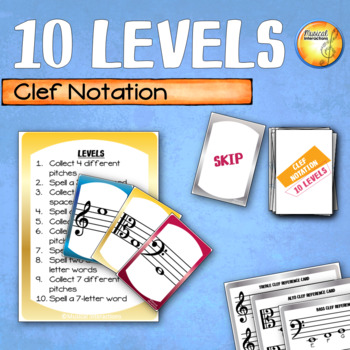 Preview of Treble Alto Bass Clef Reading Card Game - 10 Levels