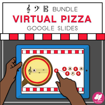 Preview of Treble, Bass, Alto Clef Pizza Chef - GOOGLE SLIDES Games for the Music Class
