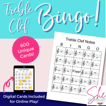 Preview of Treble Clef BINGO Music Theory Game: Physical & Digital Cards