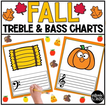 Preview of Fall Treble Clef Notes & Bass Clef Worksheet for Music Composition Centers