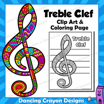 Treble Clef Clip Art  Music Coloring Page by Dancing Crayon Designs