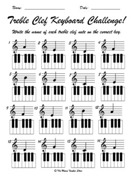 Preview of NEW! Treble Clef Keyboard Challenge! Worksheet/Assessment
