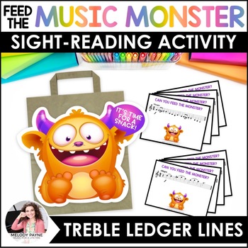 Preview of Treble Clef Ledger Lines Game - Feed the Music Monster Piano Sight-Reading