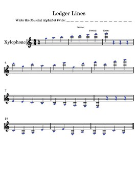 Treble Clef Ledger Lines Worksheet by Maestra de Musica TPT