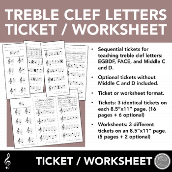 Preview of Treble Clef Letter Note Name Exit Ticket Worksheets - EGBDF, FACE, Middle C & D
