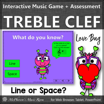 Preview of Treble Clef Elementary Music Game Activity & Assessment Line or Space {Love Bug}