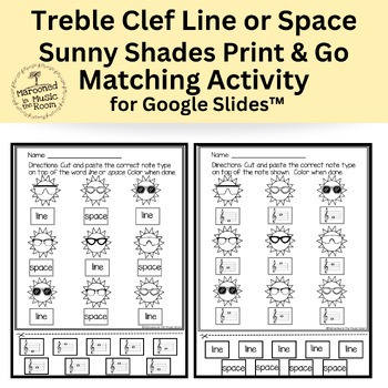 Preview of Treble Clef Line or Space Sunny Shades Matching Activity for Google Slides™️