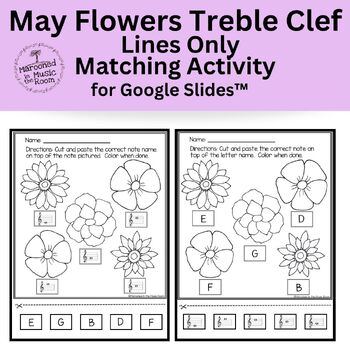 Preview of Treble Clef Lines Only Flower Matching Activity for Google Slides™️