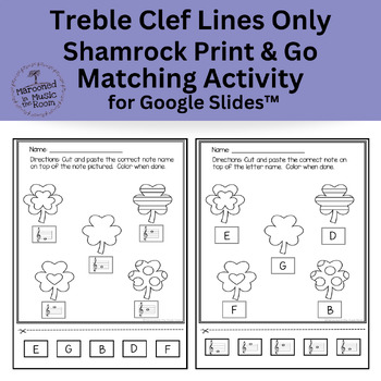 Preview of Treble Clef Lines Only Shamrock Matching Activity for Google Slides™️
