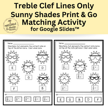 Preview of Treble Clef Lines Only Sunny Shades Matching Activity for Google Slides™️