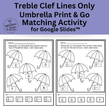 Preview of Treble Clef Lines Only Umbrella Matching Activity for Google Slides™️