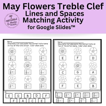 Preview of Treble Clef Lines and Spaces Flower Matching Activity for Google Slides™️