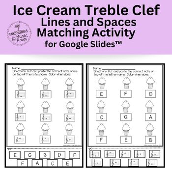 Preview of Treble Clef Lines and Spaces Ice Cream Matching Activity for Google Slides™️