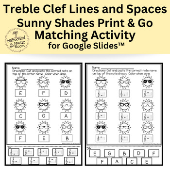 Preview of Treble Clef Lines and Spaces Sunny Shades Matching Activity for Google Slides™️