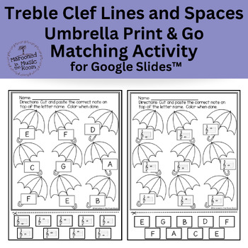Preview of Treble Clef Lines and Spaces Umbrella Matching Activity for Google Slides™️