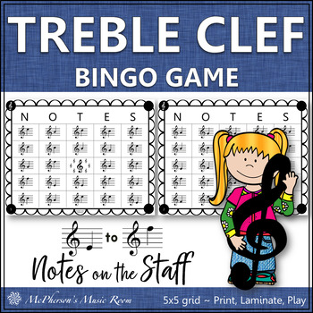 Preview of Treble Clef Music Bingo Game for Elementary Music Reading Treble Clef Notes