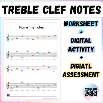 Preview of Treble Clef Music Note Naming Worksheet with Digital Activity and Assessment