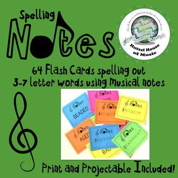 Preview of Treble Clef Music Note Spelling Flash Cards Print and Digital Projectable