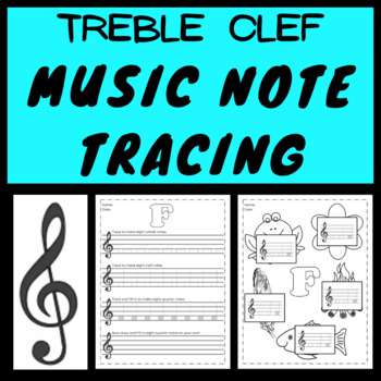 Preview of Treble Clef Music Note Tracing Workbook - NO PREP
