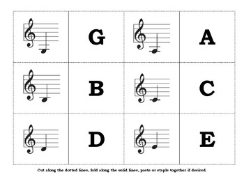 Preview of Treble Clef - Note Flash Cards - Print & Fold