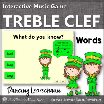 Preview of Treble Clef Note Name Words Interactive Music Game {Dancing Leprechaun}