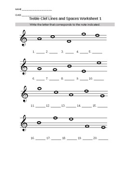 Preview of Treble Clef Note Naming Worksheet 1