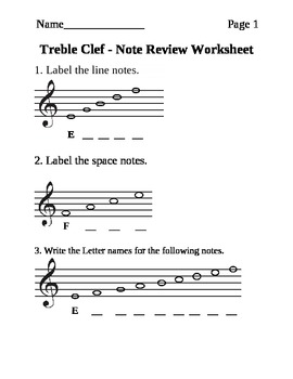 Preview of Treble Clef - Note Naming Worksheet
