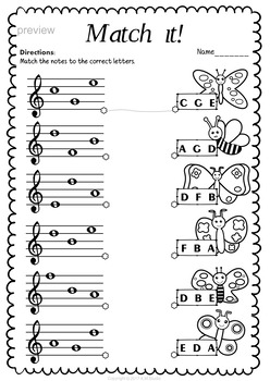 treble clef note name worksheets for spring print and digital tpt