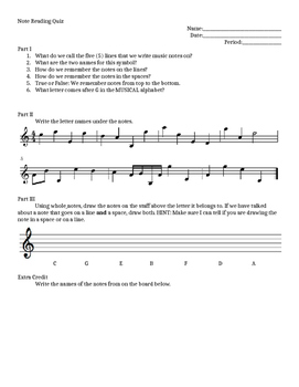 Preview of Treble Clef Note Reading Quiz