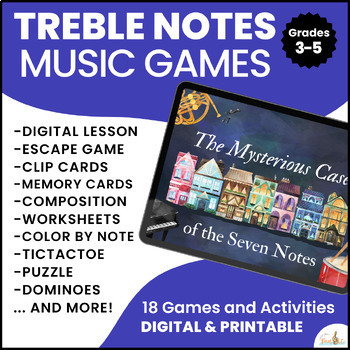 Preview of Treble Clef Notes Games and Activities for Elementary Music Stations or Centers