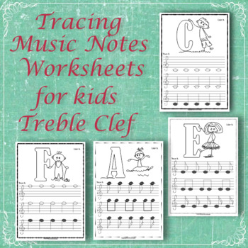 Preview of Treble Clef Notes Tracing Music Worksheets for Kids | Drawing Notes Practice