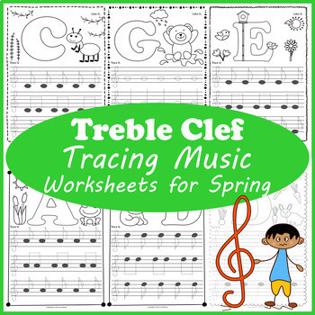 Preview of Treble Clef Notes | Tracing Music Worksheets for Spring